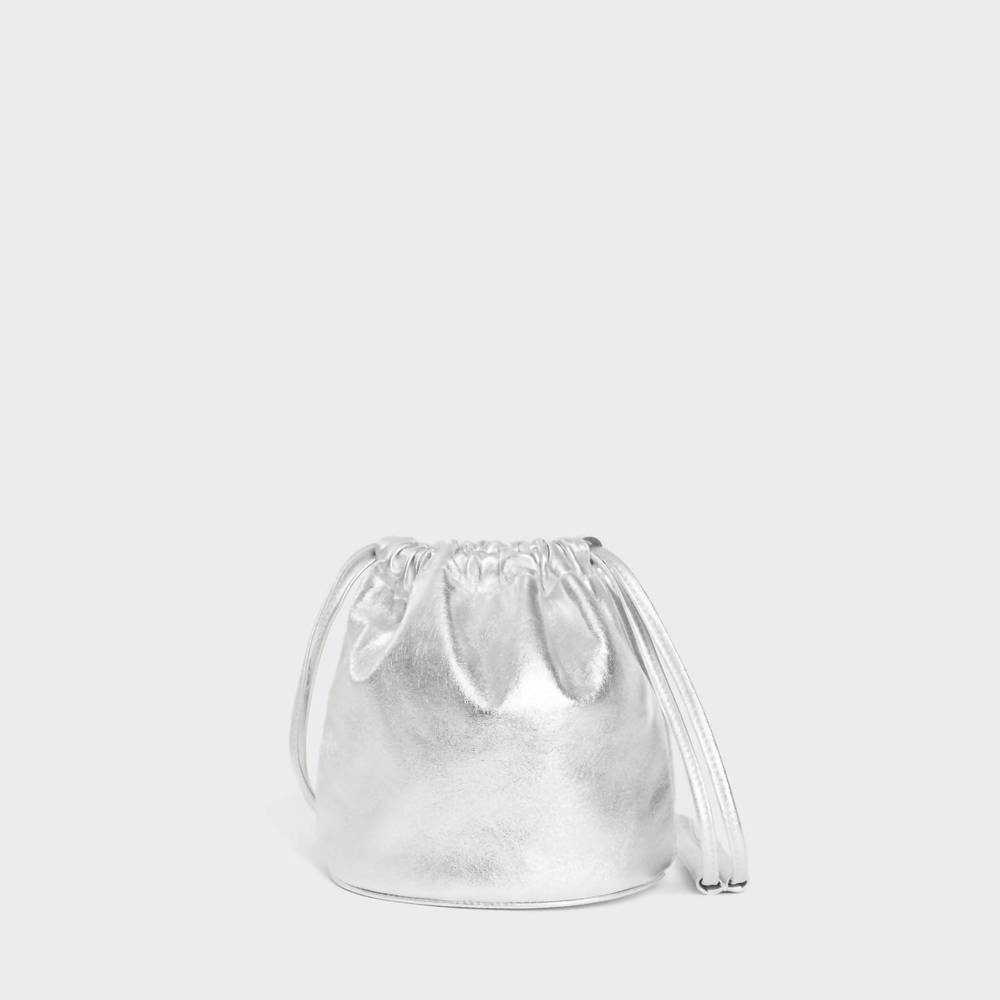 Silver Drawstring Crossbody Bag
